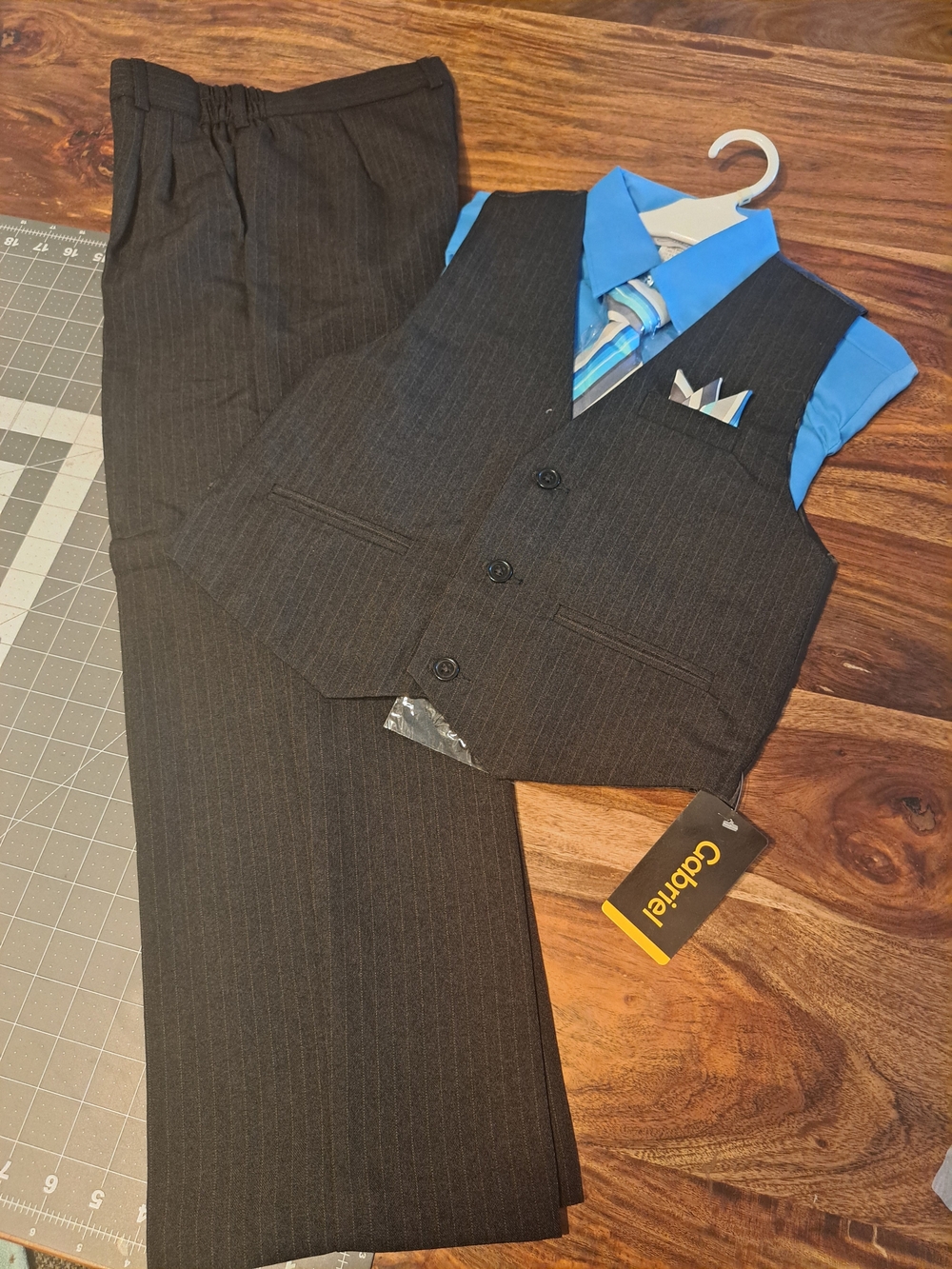 Cobian Black Pinstripe Vest & Pants with Bright Blue Shirt